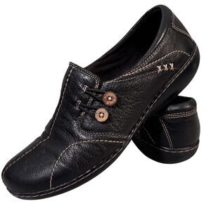 Clarks Women's Black Leather Slip-On Comfort Shoes Size 10M Casual